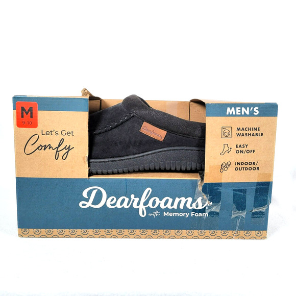 Dearfoams Mens Mule Slipper Size Medium Black Indoor Outdoor Memory Foam Comfort - Picture 1 of 8